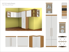 Sims 4 — [ECO kitchen] - cabinet 01 by Severinka_ — Kitchen wall cabinet with handles, corner open shelfs, end cabinets
