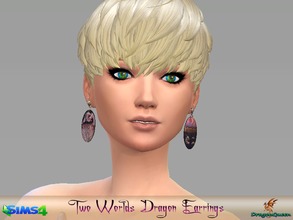 Sims 4 — Two Worlds Dragon Earrings by DragonQueen — A gorgeous pair of oval earrings featuring dragons in two different