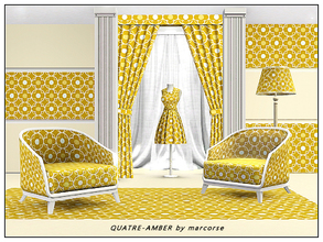 Sims 3 — Quatre-Amber_marcorse by marcorse — Geometric pattern quatrefoil design in amber, yellow and white.