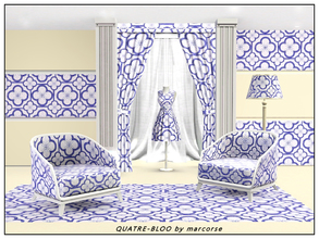 Sims 3 — Quatre-Bloo_marcorse by marcorse — Geometric pattern - quatrefoild design in blue and white.