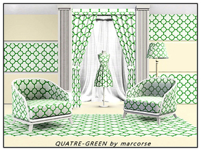 Sims 3 — Quatre_Green_marcorse by marcorse — Geometric pattern: quatrefoil design in green on white