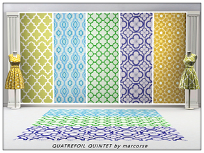 Sims 3 — Quatrefoil Quintet_marcorse by marcorse — Five quatrefoil patterns [amber,aqua,blue,gold,green] . . all are