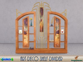 Sims 4 — Art Deco Shelf Divider by DragonQueen — Weathered metal panels, warm wood frames and metal accents create a