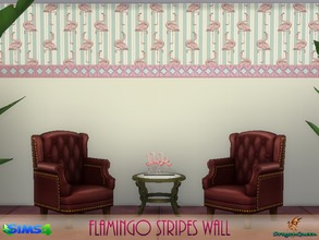 Sims 4 — Flamingo Stripes Wall by DragonQueen — An off-white wall with flamingos and stripes on the upper border.