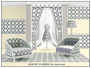 Sims 3 — Quatre-in-Green_marcorse by marcorse — Geometric pattern - quatrefoil design in green and white.