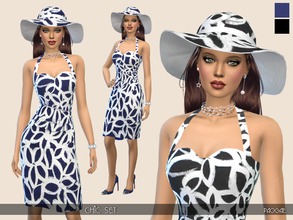 Sims 4 — Chic Set by Paogae — An elegant summer dress and hat, two colors, blue and black. The dress can be matched with