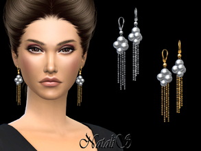 Sims 4 — NataliS_Pearl and chain drop earrings by Natalis — Pearl and chain drop earrings. FT-FA-YA 2 colors 