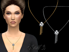 Sims 4 — NataliS_Pearl and chain drop necklace by Natalis — Pearl and chain drop necklace. FT-FA-YA 2 colors.