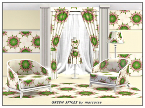 Sims 3 — Green Spikes_marcorse by marcorse — Geometroc pattern: spiked green and pink geometric design on cream