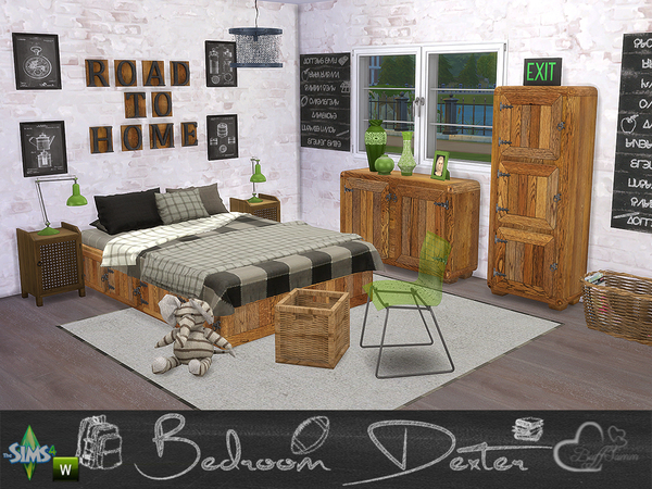 Sims 4 — Bedroom Dexter by BuffSumm — Modern Bedroom with fresh Colors and a lot of Wood :) This set contains 23 new