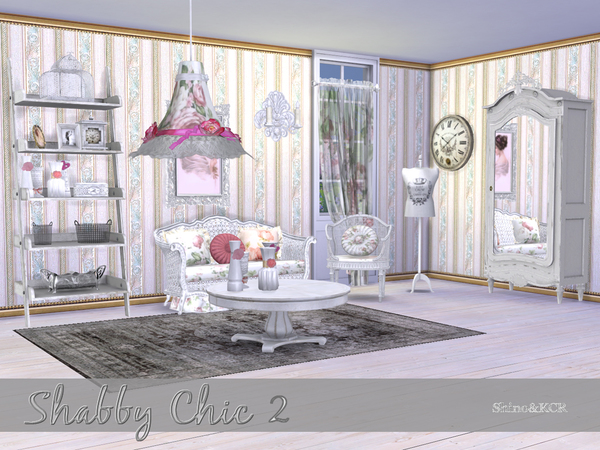 Sims 4 — Shabby Chic Living by ShinoKCR — Sample of Shabby Chic objects for your Simmies! Loveseat with extra Skirt,