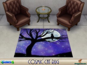Sims 4 — Cosmic Cat Rug by DragonQueen — This lush 2x2 rug features a lone cat sitting in a tree admiring the full moon.