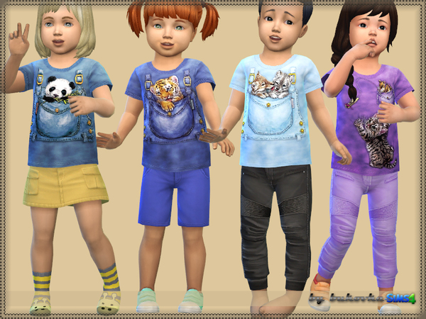Sims 4 — Animals in Pockets by bukovka — T-shirt for kids of both sexes. It is installed autonomously. 4 staining