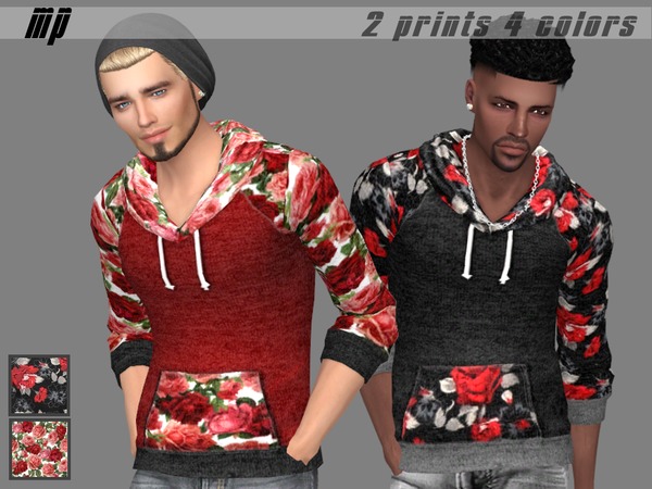 Sims 4 — MP Male Floral Hoodies by MartyP — ~Teen to Elder sims ~For man only ~4 colour swatches on 2 diffferent flower