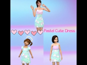 Sims 4 — Pastel Cutie Mommy and Daughter Dresses by MadRadMandee — Base game dress recolors for mommy and daughters to