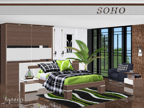 Sims 3 — Soho Bedroom by NynaeveDesign — A pop of color against the rich wood notes of this modern bedroom will bring