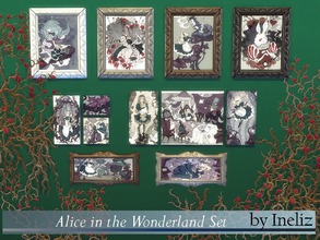 Sims 4 — Alice in the Wonderland Set by Ineliz — A set of paintings with Alice in the Wonderland theme.