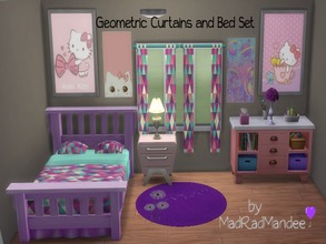 Sims 4 — Geometric Curtain and Bed Set by MadRadMandee — Perfect for a teen! :)
