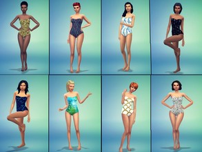 Sims 4 — Summer Fun: Strapless Swim Suit by Jezi — Base game recolor of the strapless one piece swim suit. Recolor
