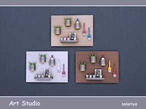 Sims 4 — Art Studio Wall Deco by soloriya — Wall deco with plants, brushes, painting and paints. Part of Art Studio set.