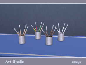 Sims 4 — Art Studio Paintbrushes in a Jar by soloriya — Five paintbrushes in a metal jar. Part of Art Studio set. 4 color