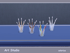 Sims 4 — Art Studio Paintbrushes in a Glass by soloriya — Six paintbrushes in a glass. Part of Art Studio set. 4 color