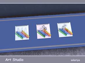 Sims 4 — Art Studio Notepad with Pencils by soloriya — Notepated with eight colorful pencils. Part of Art Studio set. 3