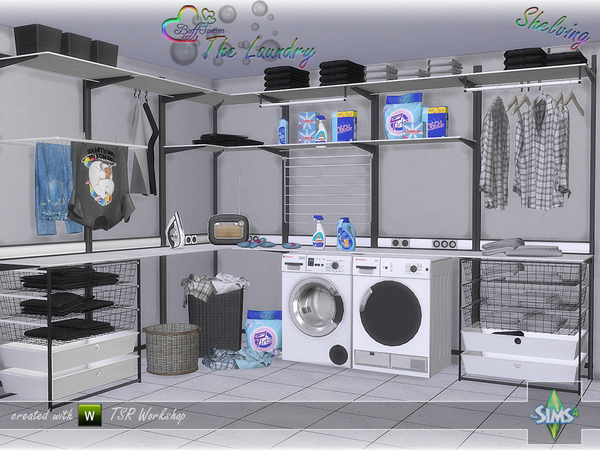 Sims 4 — The Laundry - Shelving by BuffSumm — Let your Sim have an own Laundry... You get here a modular shelving system