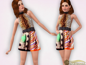 Sims 3 — TEEN ~ Designer Printed Dress by Harmonia — Special Designer Dress 1 color not-recolorable Mesh By Harmonia