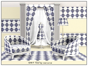 Sims 3 — Navy Tile_marcorse by marcorse — Tile patterm: navy blue and white printed tile in a diamond pane design