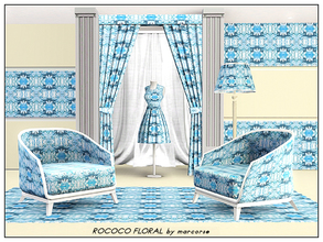Sims 3 — Rococco Floral_marcorse by marcorse — Fabric pattern: Rococco floral design in sky blue, white and navy