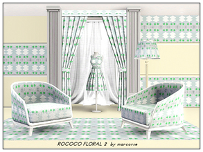Sims 3 — Rococco Floral 2_marcorse by marcorse — Fabric pattern: Rococco floral design in soft blue, green and white