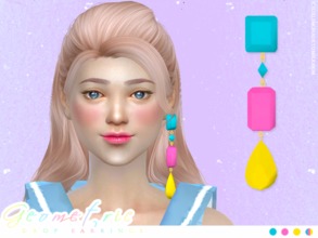 Sims 4 — Geometric Drop Earrings N02 (Left) by iCedxLemonAde — 4 swatches / New Mesh by Me / Left and Right / Larger