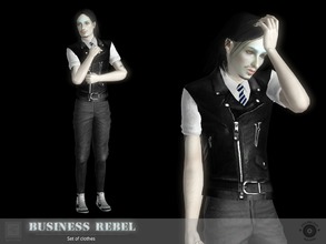 Sims 3 — Business rebel jacket by Shushilda2 — Leather vest and shirt for a real office rebel - New mesh - 3 recolorable