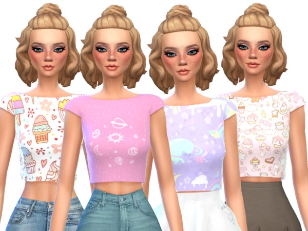 Sims 4 — Pastel Gothic Crop Tops Pack Four by Wicked_Kittie — Eight more pastel goth crop tops! Mesh included!
