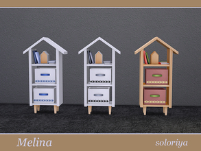 Sims 4 — Melina Living Room Bookcase by soloriya — Small bookcase with decorative items. Part of Melina Living Room set.