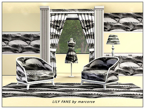 Sims 3 — Lily Fans_marcorse by marcorse — Abstract pattern: ribbed lily pads in a fan design in black and white