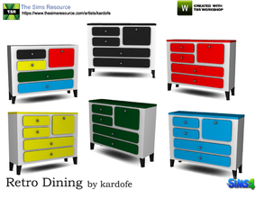Sims 4 — kardofe_Retro Dining_Chest of drawers by kardofe — Low cabinet with drawers of different sizes and a door, to