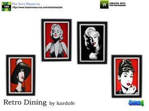 Sims 4 — kardofe_Retro Dining_Picture by kardofe — Picture with two sheets of Marilyn Monroe and two of Audrey Hepburn 