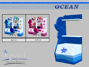 Sims 4 — Ocean Kids Bookcase Left by NynaeveDesign — Ocean Kids Study - Bookcase Left Located in: Kids - Furniture
