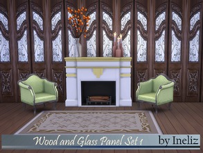 Sims 4 — Wood and Glass Panel Set 1 by Ineliz — A set of wooden panels with glass and iron design in different varieties.