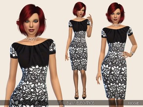 Sims 4 — B&W Elegance by Paogae — Elegant dress, black with white floral lace, short sleeves, curled neckline.