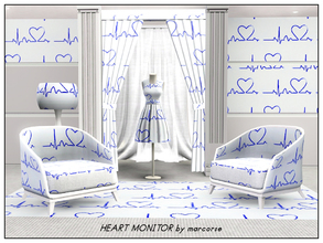 Sims 3 — Heart Monitor_marcorse by marcorse — themed pattern: medical instrumentl in an allover design in blue on white