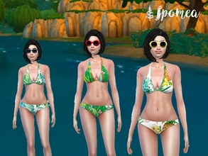 Sims 4 — Tropical print Swimsuits - Spa Day needed by Ipomea — Set of three swimsuits and three bikinis with tropical