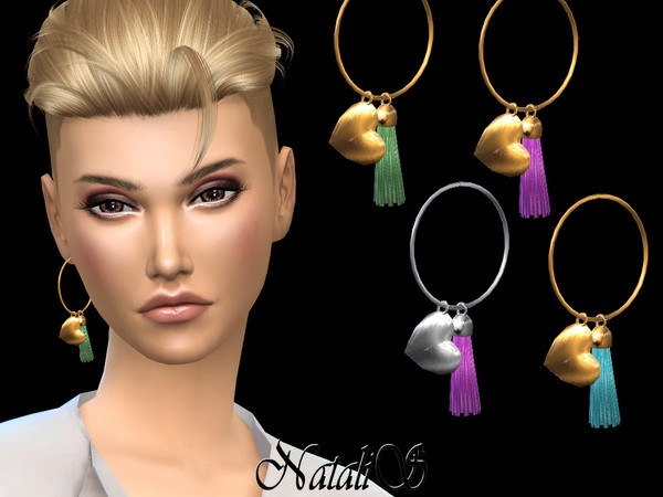 Sims 4 — NataliS_Hoop earring with heart pendant-LEFT by Natalis — Hoop mono earring with heart pendant. Left ear.