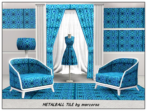 Sims 3 — Metalball Tile_marcorse by marcorse — tile pattern aqua and deep blue, mosaic in a Persian-style design . 