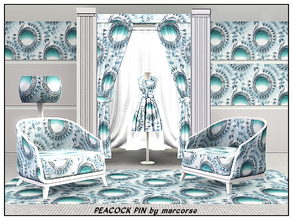 Sims 3 — Peacock Pin_marcorse by marcorse — Themed pattern: jewelled peacock lapel pin in a repeat design in blue on