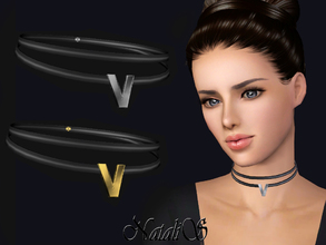 Sims 3 — NataliS TS3 V-shape pendant choker by Natalis — V-shape pendant PU choker. FT-FA-YA