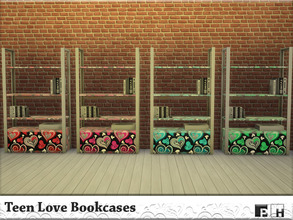 Sims 4 — Teen Love Bookcases by Pinkfizzzzz — So the teen can read about love, pine about love, dream about love, they