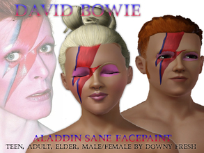 Sims 3 — David Bowie Aladdin Sane Lightning Bolt Facepaint by Downy Fresh — For everyone Teen through Elder, your sims